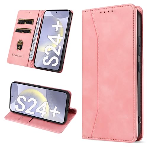 Leaisan Handyhülle für Samsung Galaxy S24 Plus/S24+ Hülle Premium Leder Flip Klappbare Stoßfeste Magnetische [Standfunktion] [Kartenfächern] Schutzhülle für Samsung S24 Plus 5G Tasche - Rose Gold von Leaisan