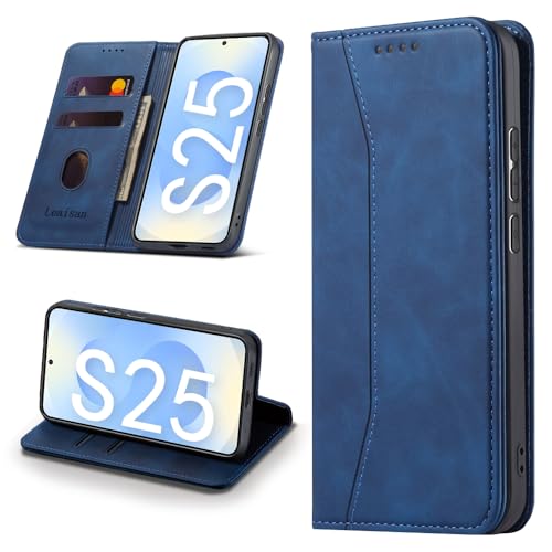 Leaisan Handyhülle für Samsung Galaxy S25 5G Hülle Premium Leder Flip Klappbare Stoßfeste Magnetische [Standfunktion] [Kartenfächern] Schutzhülle für Samsung S25 Tasche - Blau von Leaisan