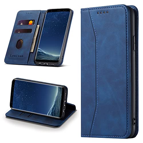 Leaisan Handyhülle für Samsung Galaxy S8 Hülle Premium Leder Flip Klappbare Stoßfeste Magnetische [Standfunktion] [Kartenfächern] Schutzhülle für Samsung Galaxy S8 Tasche - Blau von Leaisan