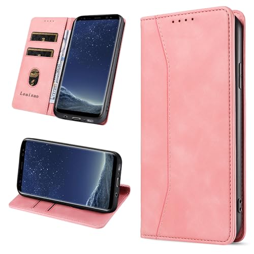 Leaisan Handyhülle für Samsung Galaxy S8 Hülle Premium Leder Flip Klappbare Stoßfeste Magnetische [Standfunktion] [Kartenfächern] Schutzhülle für Samsung Galaxy S8 Tasche - Rose Gold von Leaisan