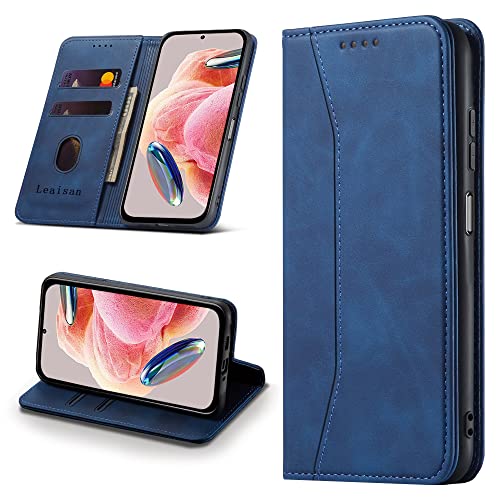 Leaisan Handyhülle für Xiaomi Redmi Note 12 4G Hülle Premium Leder Flip Klappbare Stoßfeste Magnetische [Standfunktion] [Kartenfächern] Schutzhülle für Redmi Note 12 4G Tasche - Blau von Leaisan