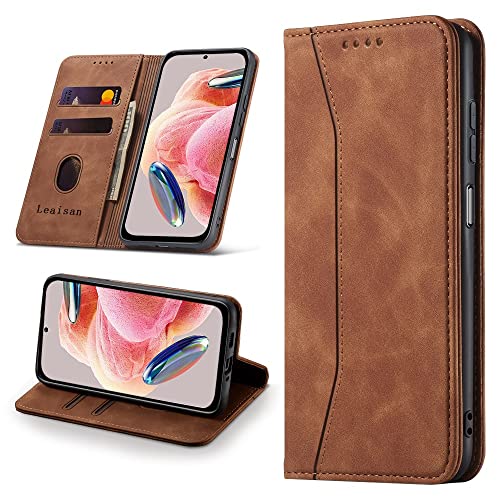 Leaisan Handyhülle für Xiaomi Redmi Note 12 4G Hülle Premium Leder Flip Klappbare Stoßfeste Magnetische [Standfunktion] [Kartenfächern] Schutzhülle für Redmi Note 12 4G Tasche - Braun von Leaisan