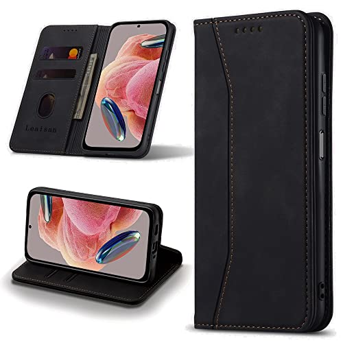 Leaisan Handyhülle für Xiaomi Redmi Note 12 4G Hülle Premium Leder Flip Klappbare Stoßfeste Magnetische [Standfunktion] [Kartenfächern] Schutzhülle für Redmi Note 12 4G Tasche - Schwarz von Leaisan