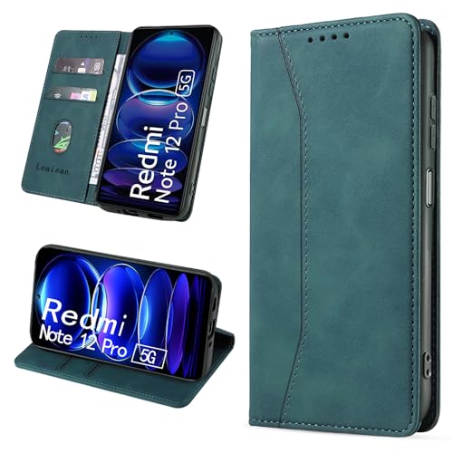 Leaisan Handyhülle für Xiaomi Redmi Note 12 Pro 5G Hülle Premium Leder Flip Klappbare Stoßfeste Magnetische [Standfunktion] [Kartenfächern] Schutzhülle für Redmi Note 12 Pro 5G Tasche - Malachitgrün von Leaisan