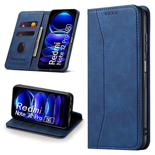 Leaisan Handyhülle für Xiaomi Redmi Note 12 Pro 5G Hülle Premium Leder Flip Klappbare Stoßfeste Magnetische [Standfunktion] [Kartenfächern] Schutzhülle für Redmi Note 12 Pro 5G Tasche - Blau von Leaisan