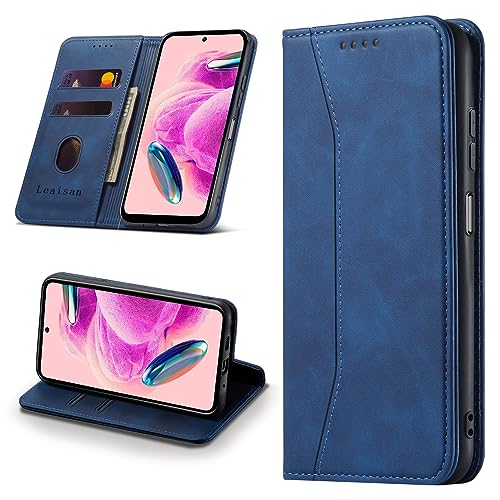 Leaisan Handyhülle für Xiaomi Redmi Note 12S Hülle Premium Leder Flip Klappbare Stoßfeste Magnetische [Standfunktion] [Kartenfächern] Schutzhülle für Redmi Note 12S Tasche - Blau von Leaisan