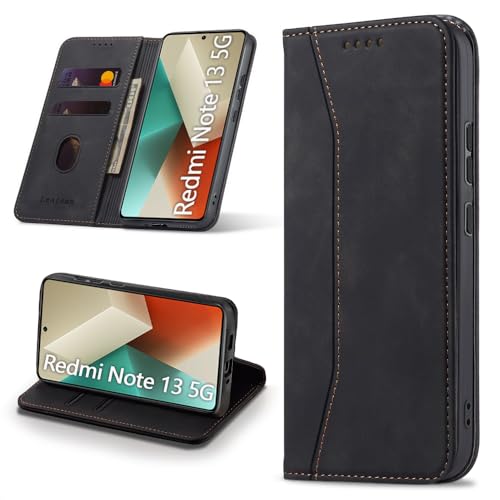 Leaisan Handyhülle für Xiaomi Redmi Note 13 5G Hülle Premium Leder Flip Klappbare Stoßfeste Magnetische [Standfunktion] [Kartenfächern] Schutzhülle für Redmi Note 13 5G Tasche - Schwarz von Leaisan