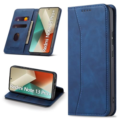 Leaisan Handyhülle für Xiaomi Redmi Note 13 Pro Plus 5G Hülle Premium Leder Flip Klappbare Stoßfeste Magnetische [Standfunktion] [Kartenfächern] Schutzhülle Tasche - Blau von Leaisan