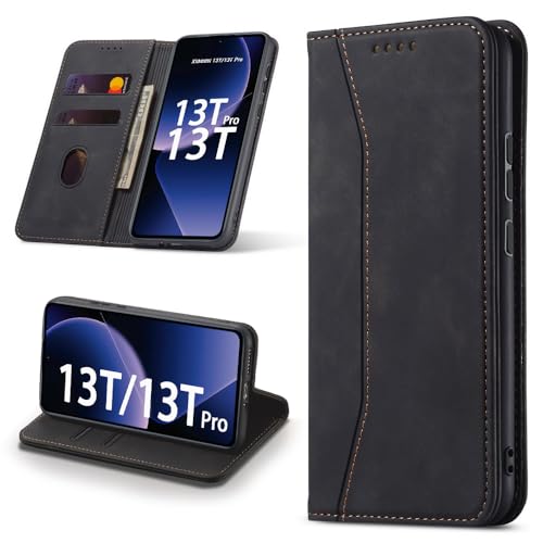 Leaisan Handyhülle für für Xiaomi 13T Hülle, für Xiaomi 13T Pro Hülle Premium Leder Flip Klappbare Magnetische [Standfunktion] [Kartenfächern] Schutzhülle Xaiomi 13T/13T Pro Tasche - Schwarz von Leaisan