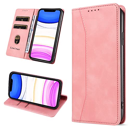 Leaisan Handyhülle für iPhone 11 Hülle Premium Leder Flip Klappbare Stoßfeste Magnetische [Standfunktion] [Kartenfächern] Schutzhülle für iPhone 11 Tasche - Rose Gold von Leaisan