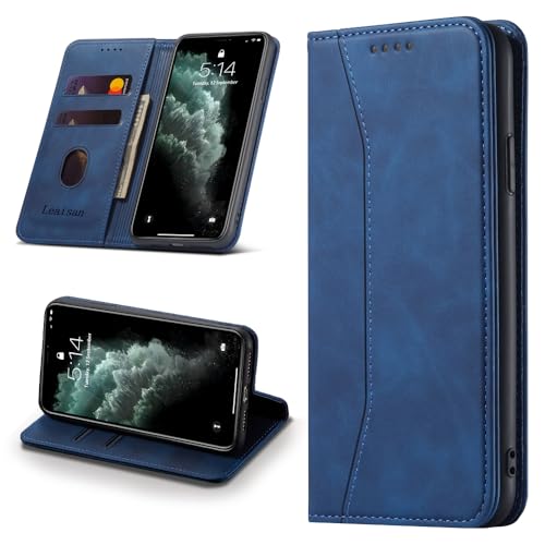 Leaisan Handyhülle für iPhone 11 Pro Max Hülle Premium Leder Flip Klappbare Stoßfeste Magnetische [Standfunktion] [Kartenfächern] Schutzhülle für iPhone 11 Pro Max Tasche - Blau von Leaisan