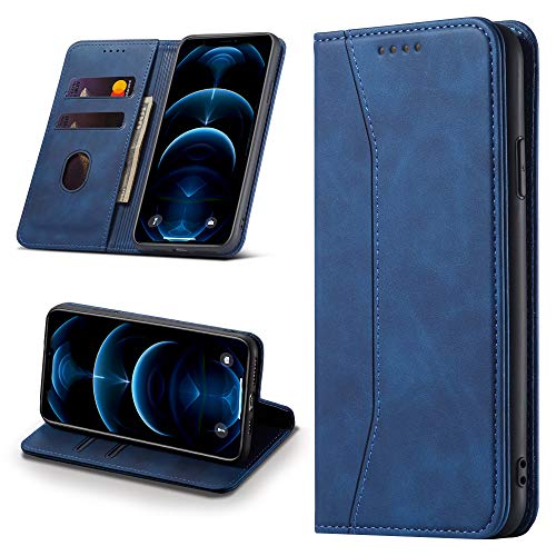 Leaisan Handyhülle für iPhone 12/iPhone 12 Pro Hülle Premium Leder Flip Klappbare Stoßfeste Magnetische [Standfunktion] [Kartenfächern] Schutzhülle für iPhone 12/iPhone 12 Pro Tasche - Blau von Leaisan