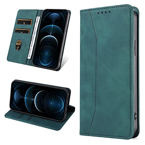 Leaisan Handyhülle für iPhone 12/iPhone 12 Pro Hülle Premium Leder Flip Klappbare Stoßfeste Magnetische [Standfunktion] [Kartenfächern] Schutzhülle für iPhone 12/iPhone 12 Pro Tasche - Malachitgrün von Leaisan