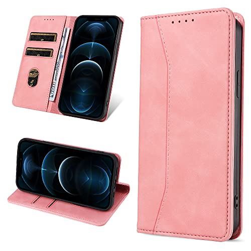 Leaisan Handyhülle für iPhone 12/iPhone 12 Pro Hülle Premium Leder Flip Klappbare Stoßfeste Magnetische [Standfunktion] [Kartenfächern] Schutzhülle für iPhone 12/iPhone 12 Pro Tasche - Pink von Leaisan