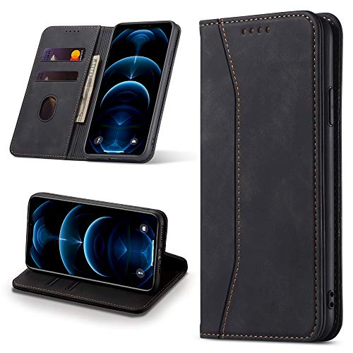 Leaisan Handyhülle für iPhone 12/iPhone 12 Pro Hülle Premium Leder Flip Klappbare Stoßfeste Magnetische [Standfunktion] [Kartenfächern] Schutzhülle für iPhone 12/iPhone 12 Pro Tasche - Schwarz von Leaisan