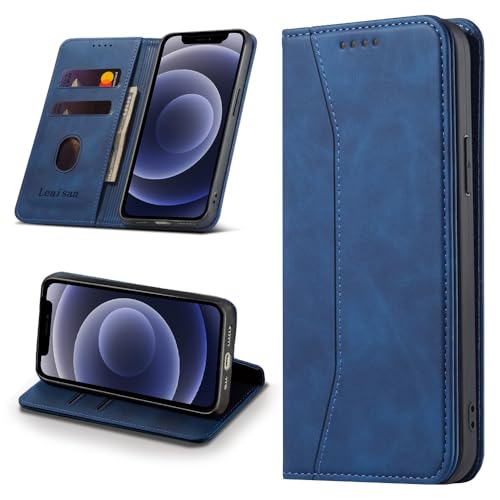 Leaisan Handyhülle für iPhone 12 Mini Hülle Premium Leder Flip Klappbare Stoßfeste Magnetische [Standfunktion] [Kartenfächern] Schutzhülle für iPhone 12 Mini Tasche - Blau von Leaisan