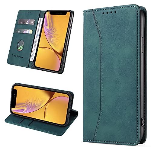 Leaisan Handyhülle für iPhone XR Hülle Premium Leder Flip Klappbare Stoßfeste Magnetische [Standfunktion] [Kartenfächern] Schutzhülle für iPhone XR Tasche - Malachitgrün von Leaisan