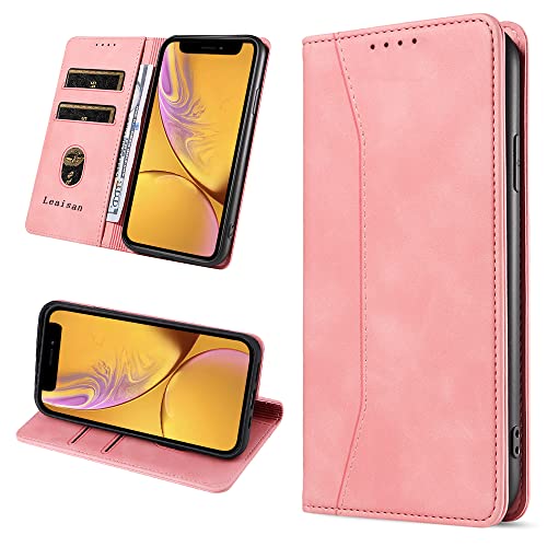 Leaisan Handyhülle für iPhone XR Hülle Premium Leder Flip Klappbare Stoßfeste Magnetische [Standfunktion] [Kartenfächern] Schutzhülle für iPhone XR Tasche - Rose Gold von Leaisan