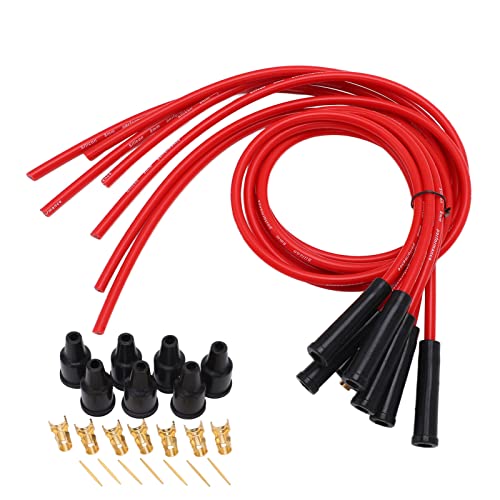 Leapiture Zündkerzen-Zündkabelsatz Ersatz für 6-Zylinder-Oldtimer Zündkabelsatz Rot 8mm Durchmesser 1m Länge Zündkerzen-Zündkabel Autozubehör von Leapiture