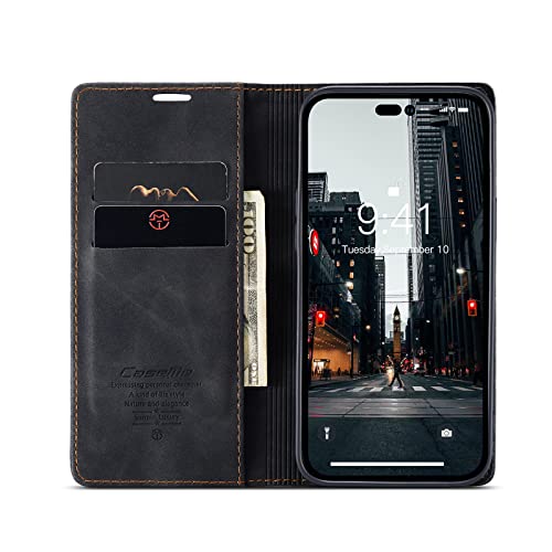 Handyhülle für iPhone 14 Pro(6.1) Hülle,PU Brieftasche Schutz Mit 2 Kartenfächern und 1 zusätzlichen Bargeldfach Hülle,mit Verstellbarer Ständer Hülle,Stoßfeste Magnetverschluss.-Schwarz von Leather Armor