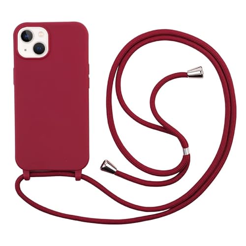 Handykette Hülle für iPhone 15(6.1) Hülle Ultra Dünne Voller Schutz Flüssig Silikon mit Band Halsband Lanyard (abnehmbar) Handyhülle,Shockproof Handyhülle mit Verstellbarer Lanyard -Rot von Leather Armor