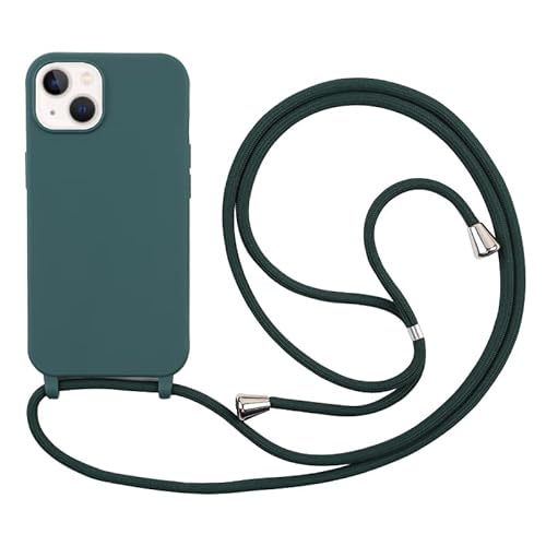 Handykette Hülle für iPhone 15(6.1)Hülle Ultra Dünne Voller Schutz Flüssig Silikon mit Band Halsband Lanyard (abnehmbar) Handyhülle,Shockproof Handyhülle mit Verstellbarer Lanyard -Grün von Leather Armor