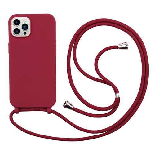 Handykette Hülle für iPhone 15 Pro(6.1) Hülle Ultra Dünne Voller Schutz Flüssig Silikon mit Band Halsband Lanyard (abnehmbar) Handyhülle,Shockproof Handyhülle mit Verstellbarer Lanyard -Rot von Leather Armor