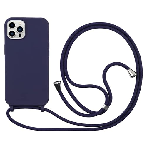 Handykette Hülle für iPhone 15 Pro(6.1)Hülle Ultra Dünne Voller Schutz Flüssig Silikon mit Band Halsband Lanyard (abnehmbar) Handyhülle,Shockproof Handyhülle mit Verstellbarer Lanyard -Blau von Leather Armor