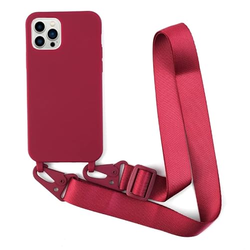 Leather Armor Handykette Hülle für iPhone 12 Pro Max(6.7) mit Band Halsband Lanyard (abnehmbar) Handyhülle,Handyhülle mit Verstellbarer Lanyard,Stoßfest Silikonhülle Handykette Handyhülle .-Rot von Leather Armor