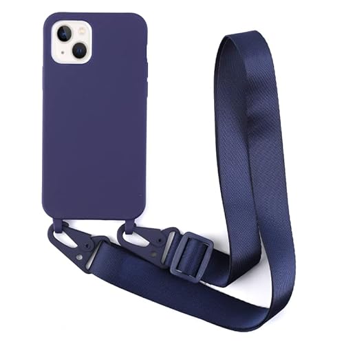 Leather Armor Handykette Hülle für iPhone 13(6.1) mit Band Halsband Lanyard (abnehmbar) Handyhülle,Handyhülle mit Verstellbarer Lanyard,Stoßfest Silikonhülle Handykette Handyhülle .-Blau von Leather Armor