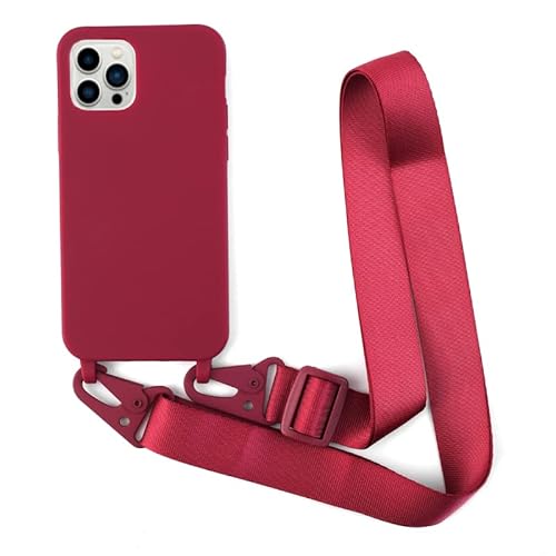 Leather Armor Handykette Hülle für iPhone 13 Pro(6.1) mit Band Halsband Lanyard (abnehmbar) Handyhülle,Handyhülle mit Verstellbarer Lanyard,Stoßfest Silikonhülle Handykette Handyhülle .-Rot von Leather Armor