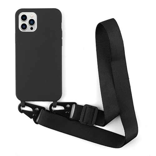 Leather Armor Handykette Hülle für iPhone 13 Pro Max(6.7) mit Band Halsband Lanyard (abnehmbar) Handyhülle,Handyhülle mit Verstellbarer Lanyard,Stoßfest Silikonhülle Handykette Handyhülle .-Schwarz von Leather Armor