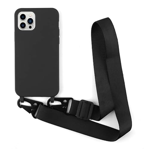 Leather Armor Handykette Hülle für iPhone 15 Pro(6.1) mit Band Halsband Lanyard (abnehmbar) Handyhülle,Handyhülle mit Verstellbarer Lanyard,Stoßfest Silikonhülle Handykette Handyhülle .-Schwarz von Leather Armor