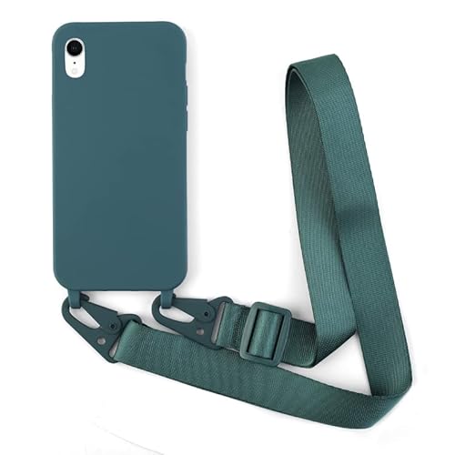 Leather Armor Handykette Hülle für iPhone XR mit Band Halsband Lanyard (abnehmbar) Handyhülle,Handyhülle mit Verstellbarer Lanyard,Stoßfest Silikonhülle Handykette Handyhülle .-Grün von Leather Armor