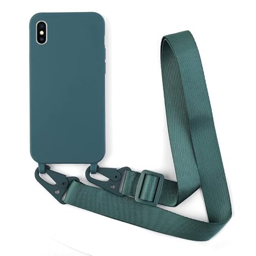 Leather Armor Handykette Hülle für iPhone XS Max mit Band Halsband Lanyard (abnehmbar) Handyhülle,Handyhülle mit Verstellbarer Lanyard,Stoßfest Silikonhülle Handykette Handyhülle .-Grün von Leather Armor