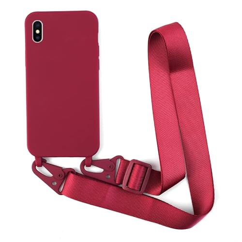 Leather Armor Handykette Hülle für iPhone XS Max mit Band Halsband Lanyard (abnehmbar) Handyhülle,Handyhülle mit Verstellbarer Lanyard,Stoßfest Silikonhülle Handykette Handyhülle .-Rot von Leather Armor