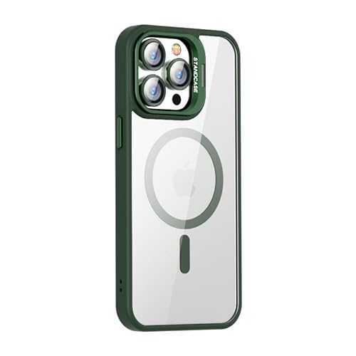 Leather Armor Kameraschutz für iPhone 12(6.1") Hülle [Kompatibel mit Magsafe] [Militärschutz Stoßfest] Hart Rückteil transparent 360 Grad Ständer Stoßfest Handyhülle iPhone 12(6.1")-Grün von Leather Armor
