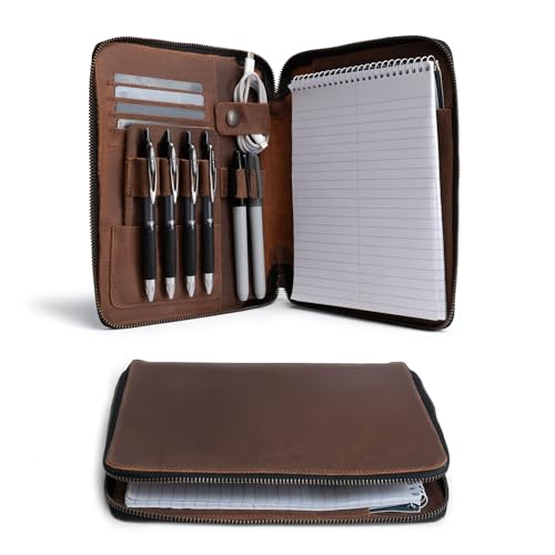 Leather Worx, Rustikales A5 Notizbuch (14.6x21.0 cm) Portfolio Binder Handgefertigt aus Vollnarbenleder,Executive Padfolio für Business & Schule,Persönlicher Planer für Männer & Frauen,Bourbon Brown von Leather Worx