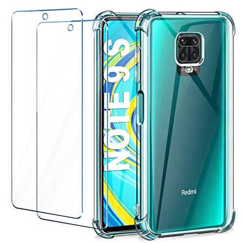 Leathlux Schutzhülle für Xiaomi Redmi Note 9S/Redmi Note 9 Pro, transparent + 2 × Hartglas, Displayschutzfolie, weiches Silikon [Stoßfest] Schutzhülle TPU Case Cover für Redmi Note 9S von Leathlux