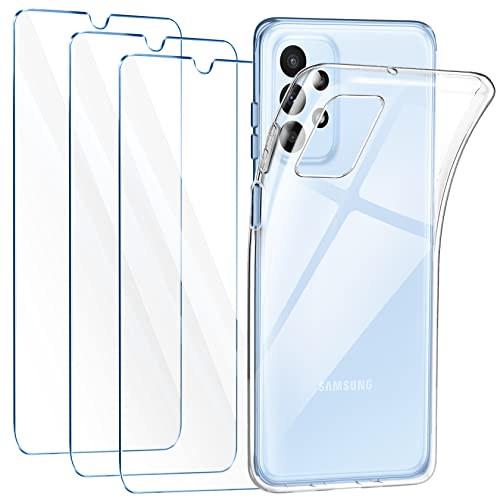 Leathlux Schutzhülle kompatibel mit Samsung Galaxy A23, transparent, mit 3 Hartglas-Displayschutz, dünn, weich, Silikon, stoßfest, TPU von Leathlux
