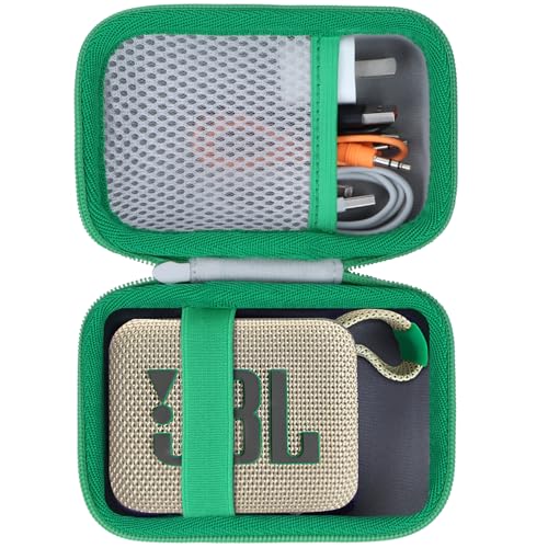 Lebakort Hart Reise Schutz Hülle Etui Tasche für JBL Go 4 / JBL GO 3 Tragbaren Bluetooth-Lautsprecher (Grauer + grüner Reißverschluss) von Lebakort