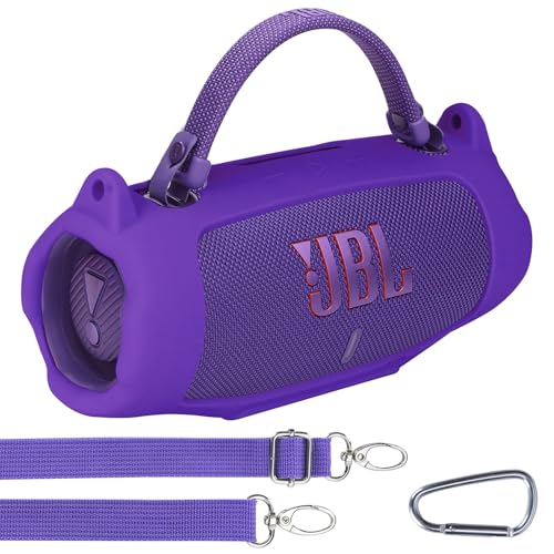 Lebakort Silikonhülle Tragetasche Case für JBL Charge 6 Tragbarer Lautsprecher, mit Schultergurten und Bergsteigschnalle (Lila) von Lebakort
