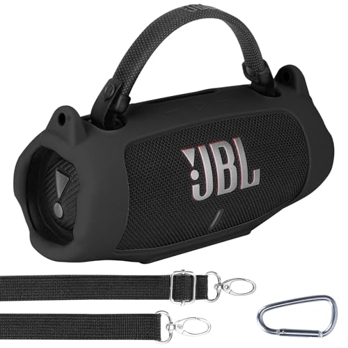 Lebakort Silikonhülle Tragetasche Case für JBL Charge 6 Tragbarer Lautsprecher, mit Schultergurten und Bergsteigschnalle (Schwarz) von Lebakort