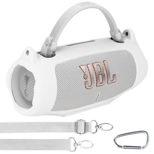 Lebakort Silikonhülle Tragetasche Case für JBL Charge 6 Tragbarer Lautsprecher, mit Schultergurten und Bergsteigschnalle (Weiß) von Lebakort