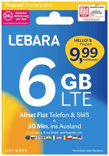 Lebara Hello! S Prepaid Prepaid-Karte ohne Vertragsbindung Lebara Hello! S Prepaid Prepaid-Karte ohne Vertragsbindung von Lebara