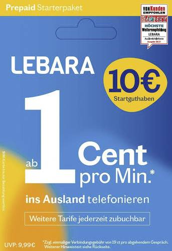 Lebara Prepaid Starterpaket Prepaid-Karte ohne Vertragsbindung Lebara Prepaid Starterpaket Prepaid-Karte ohne Vertragsbindung von Lebara