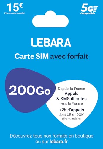 Lebara SIM, unbegrenzte Anrufe und SMS Frankreich + 50 GB in 5G + 2 Stunden in 43 Ländern, sofort einsatzbereit Lebara SIM, unbegrenzte Anrufe und SMS Frankreich + 50 GB in 5G + 2 Stunden in 43 Ländern, sofort einsatzbereit von Lebara