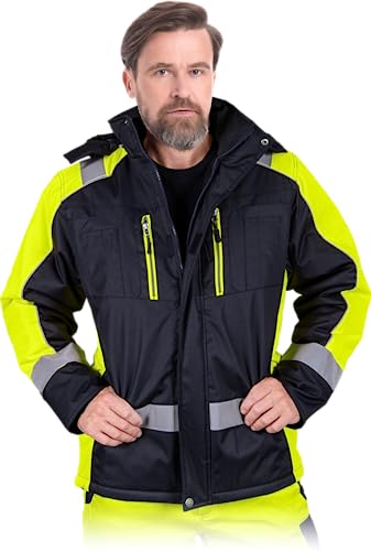 L. HOLLMAN ASKER Winterjacke, Arbeitjacke Herren, Schutzjacke mit PU-Beschichtung und Reflektorstreifen, Isoliert, Farbe: Schwarz-Celadon, Größe: 3XL von Leber&Hollman