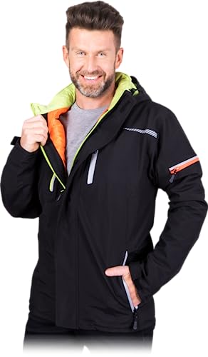 L. HOLLMAN FINLAND Winter-Arbeitsjacke mit Kapuze und Reflektierenden Elementen, Isoliert, Farbe: Schwarz -Grün, Größe: M von LEBER & HOLLMAN