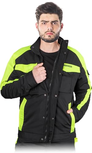 L. HOLLMAN TANZOW-J Sicherheits Arbeitsjacke Herren Winter Jacke mit Wärmender Füllung für Den Winterarbeitsbereich, Farbe: Schwarz und Gelb, Größe L von Leber&Hollman